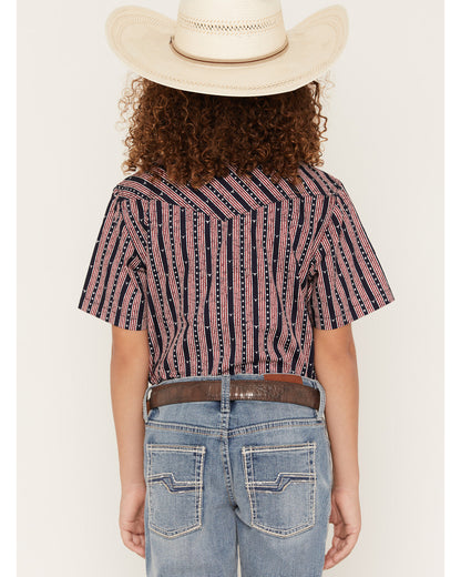 Boys' Steer Head Stars & Stripes Short Sleeve Snap Western | Cody James Clothing|Boys