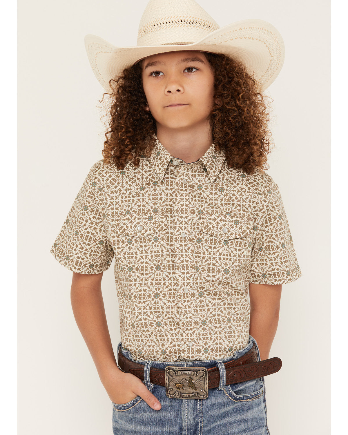 Boys' Mind Trap Geo Print Short Sleeve Pearl Snap Stretch W | Cody James Clothing|Boys
