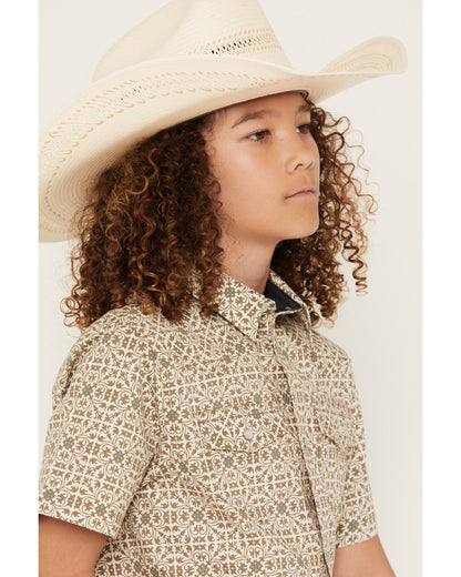 Boys' Mind Trap Geo Print Short Sleeve Pearl Snap Stretch W | Cody James Clothing|Boys