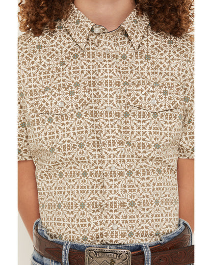 Boys' Mind Trap Geo Print Short Sleeve Pearl Snap Stretch W | Cody James Clothing|Boys