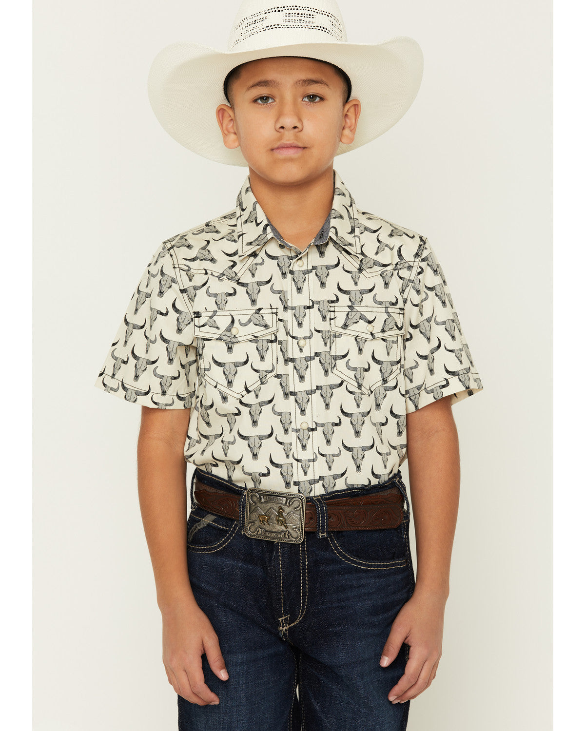 Boys' Toro Steerhead Print Short Sleeve Snap Western Shirt | Cody James Clothing|Boys
