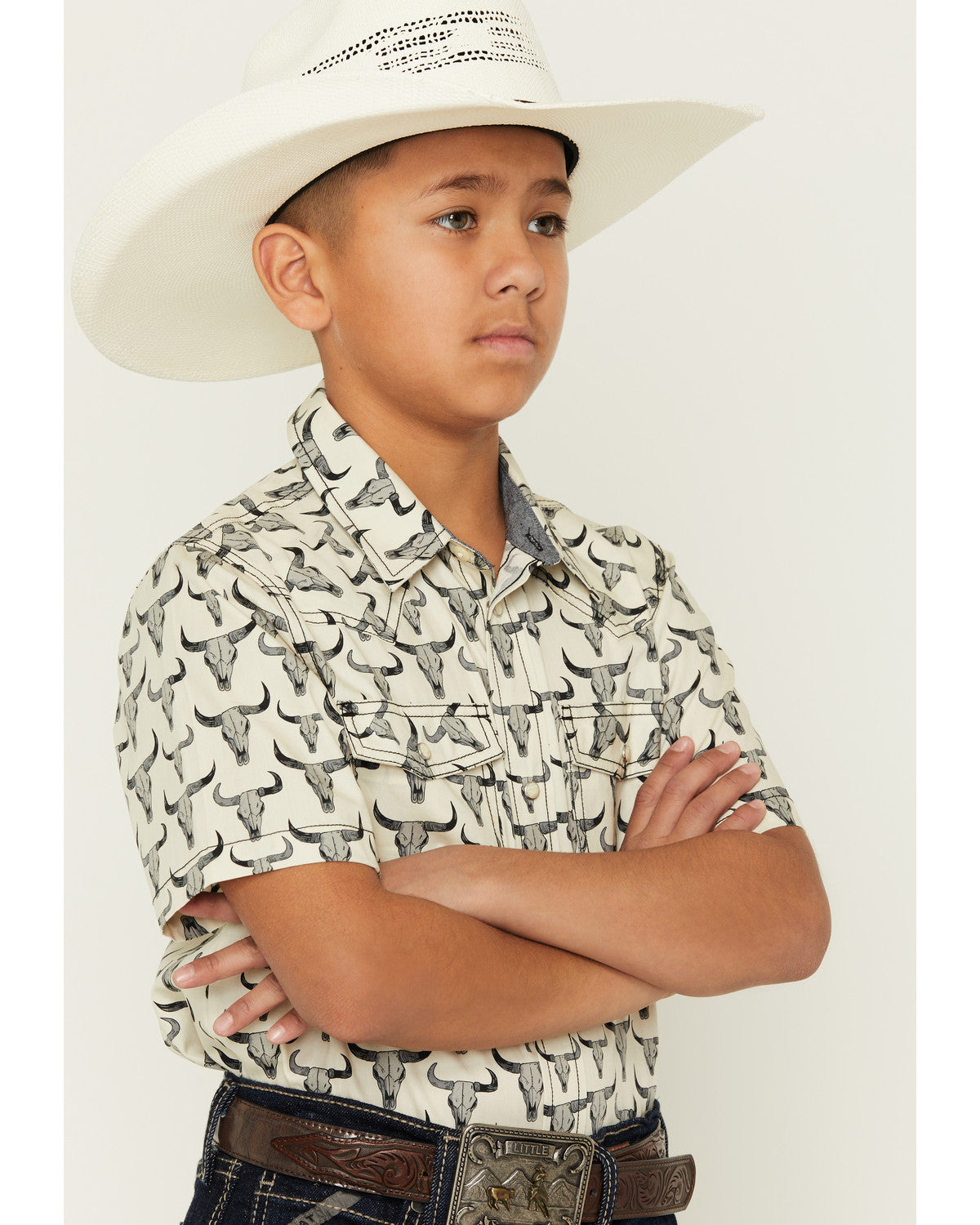 Boys' Toro Steerhead Print Short Sleeve Snap Western Shirt | Cody James Clothing|Boys