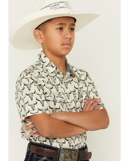 Boys' Toro Steerhead Print Short Sleeve Snap Western Shirt | Cody James Clothing|Boys