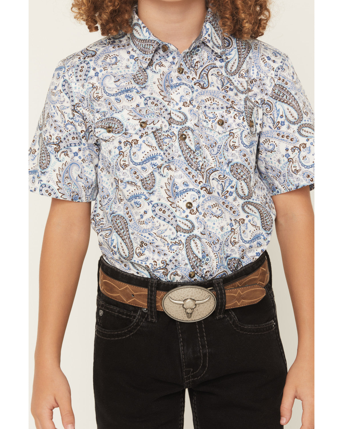 Boys' Ryder Paisley Print Short Sleeve Snap Western Shirt | Cody James Clothing|Boys