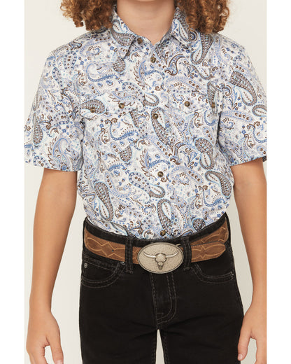 Boys' Ryder Paisley Print Short Sleeve Snap Western Shirt | Cody James Clothing|Boys