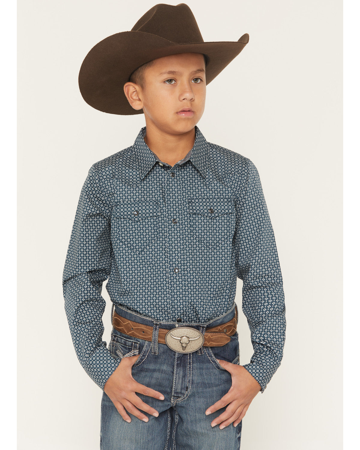 Boys' Bourbon Geo Print Long Sleeve Pearl Snap Western Shir | Cody James Clothing|Boys