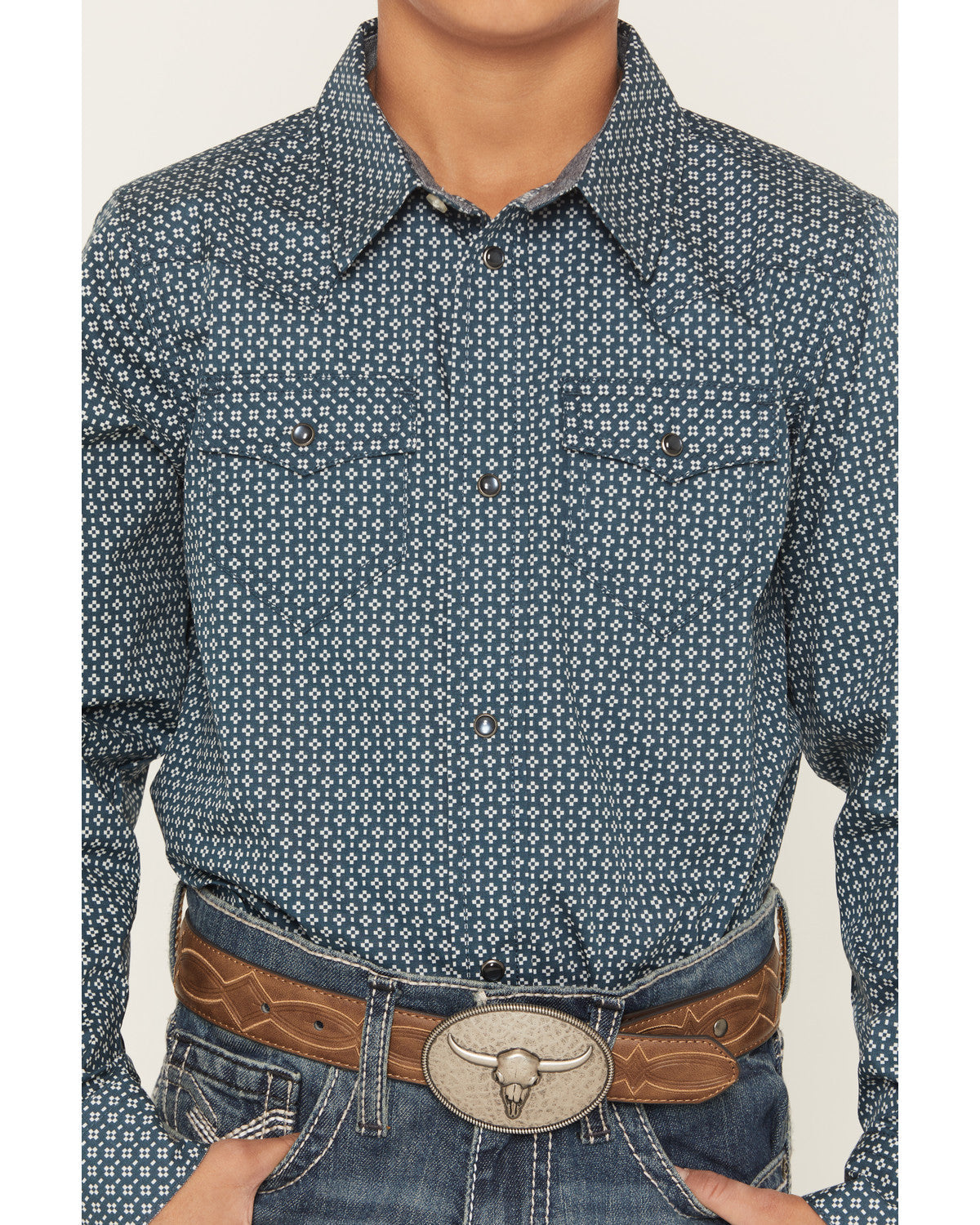 Boys' Bourbon Geo Print Long Sleeve Pearl Snap Western Shir | Cody James Clothing|Boys