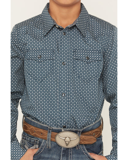 Boys' Bourbon Geo Print Long Sleeve Pearl Snap Western Shir | Cody James Clothing|Boys
