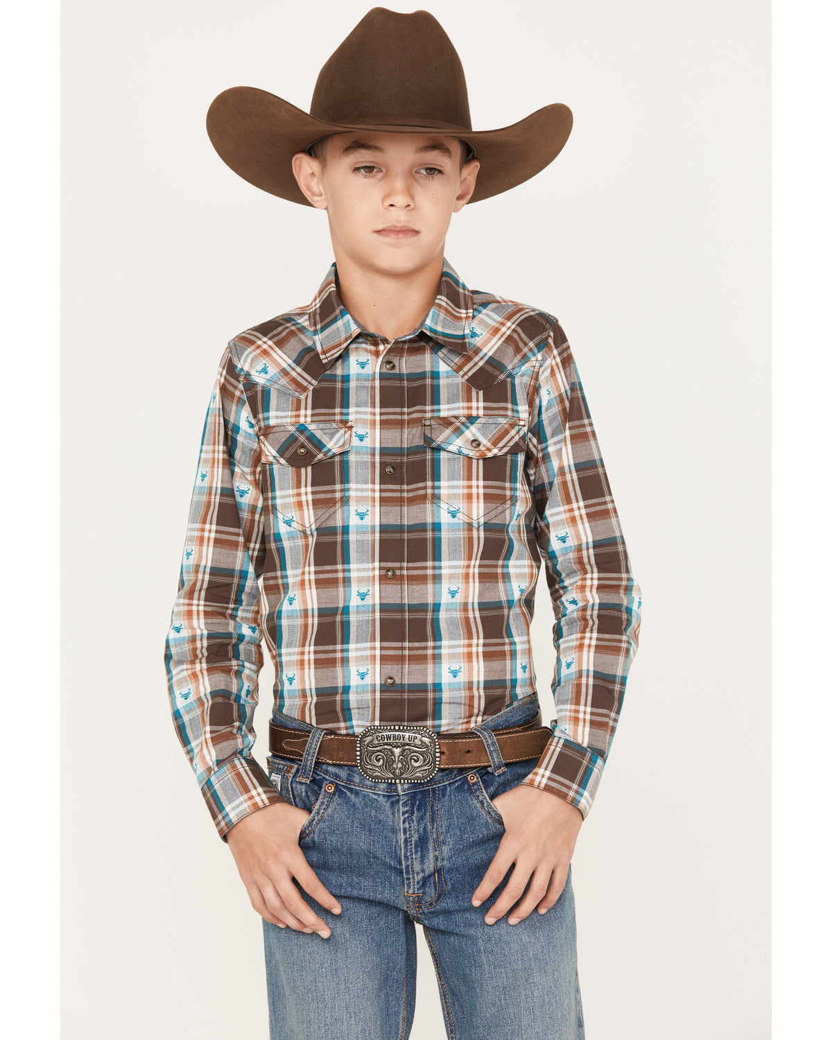 Boys' Bull Dobby Long Sleeve Snap Western Shirt | Cody James Clothing|Boys
