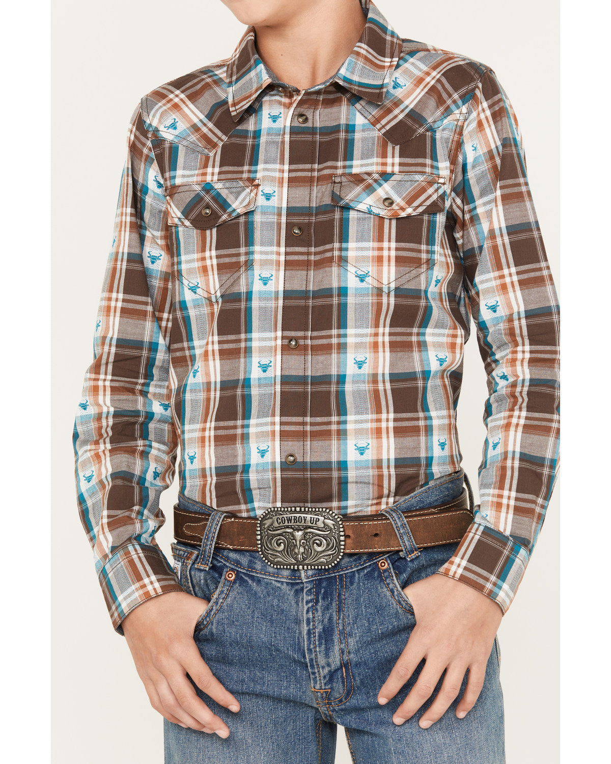 Boys' Bull Dobby Long Sleeve Snap Western Shirt | Cody James Clothing|Boys