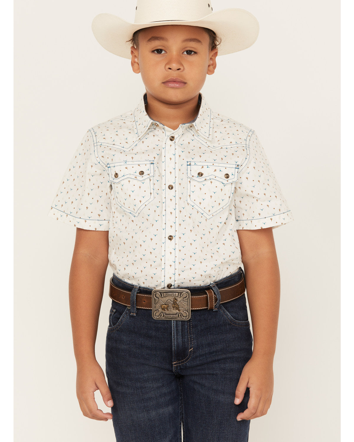 Boys' Bull Cactus Short Sleeve Snap Western Shirt | Cody James Clothing|Boys