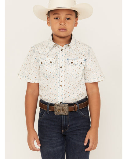 Boys' Bull Cactus Short Sleeve Snap Western Shirt | Cody James Clothing|Boys