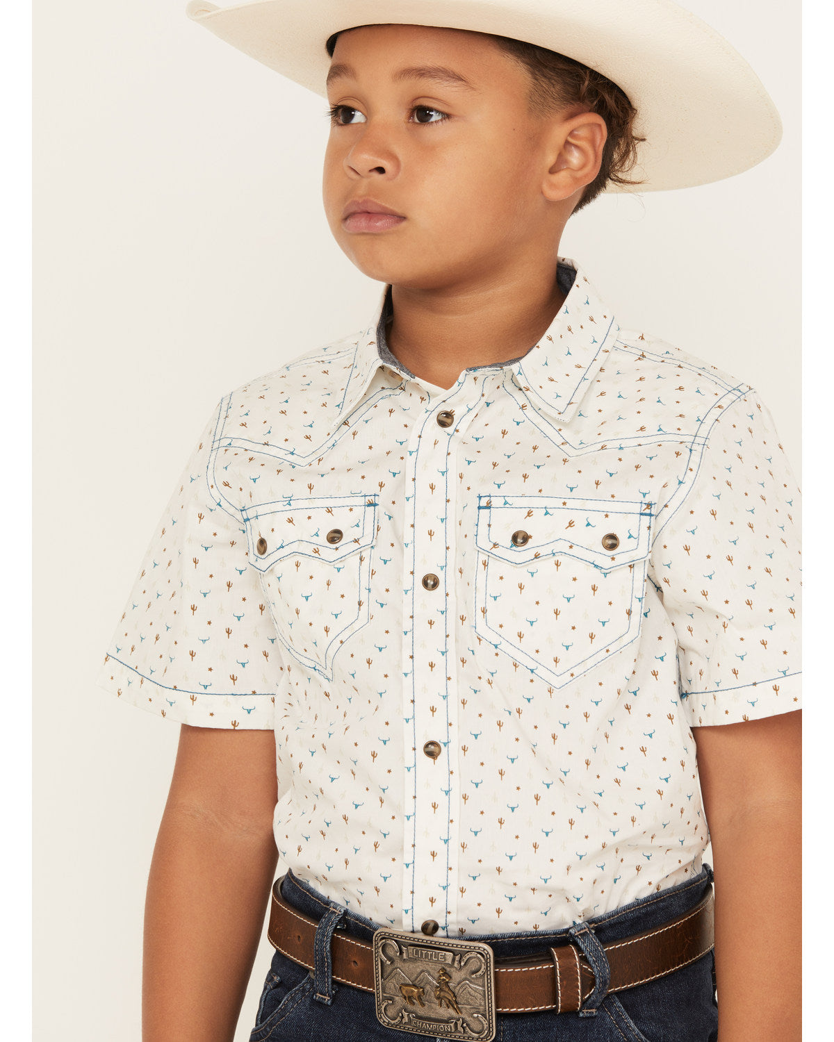 Boys' Bull Cactus Short Sleeve Snap Western Shirt | Cody James Clothing|Boys