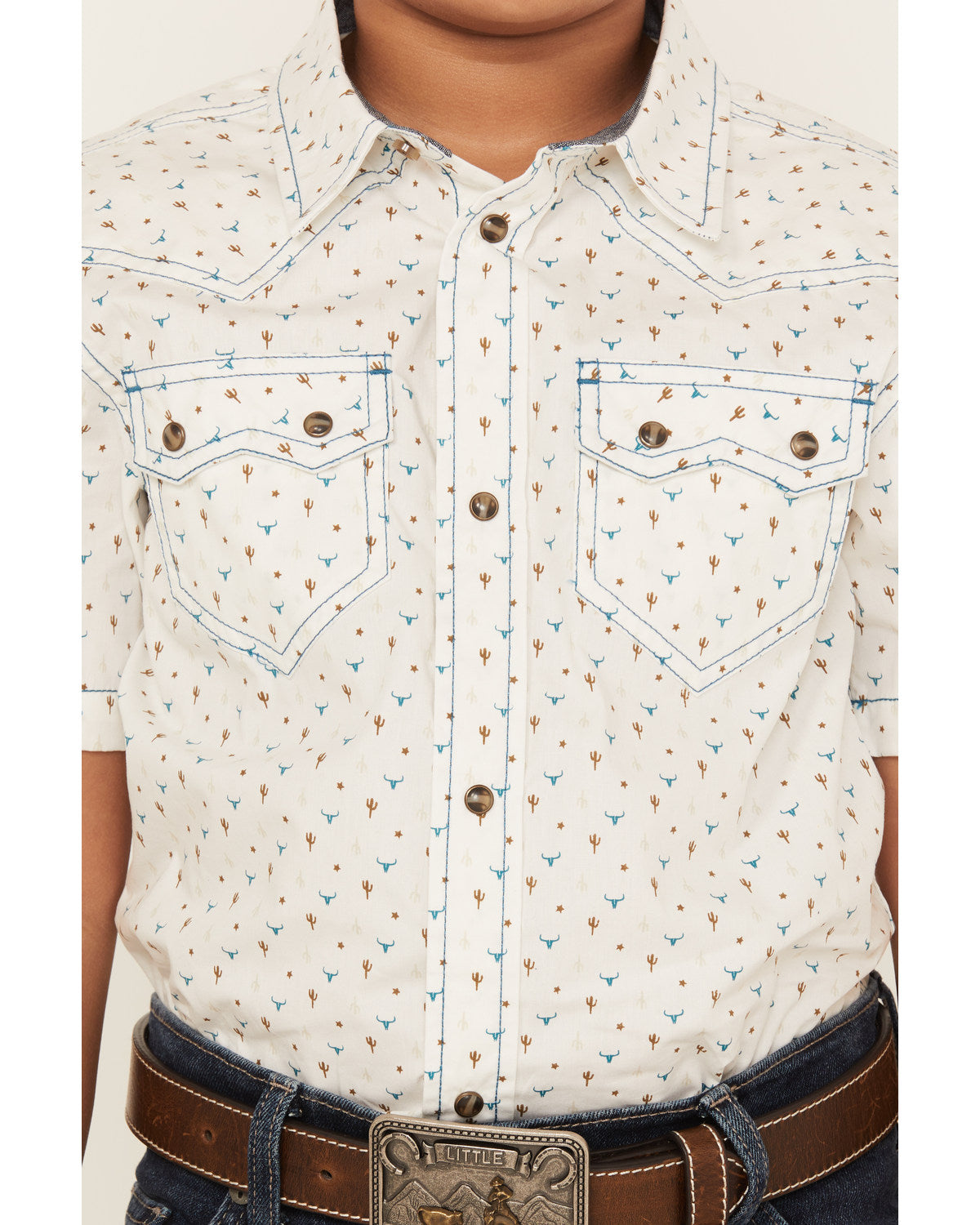 Boys' Bull Cactus Short Sleeve Snap Western Shirt | Cody James Clothing|Boys