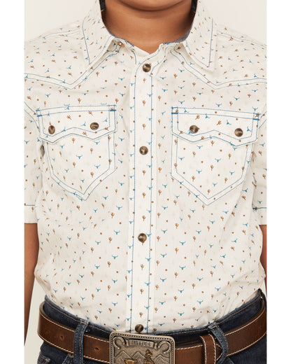 Boys' Bull Cactus Short Sleeve Snap Western Shirt | Cody James Clothing|Boys