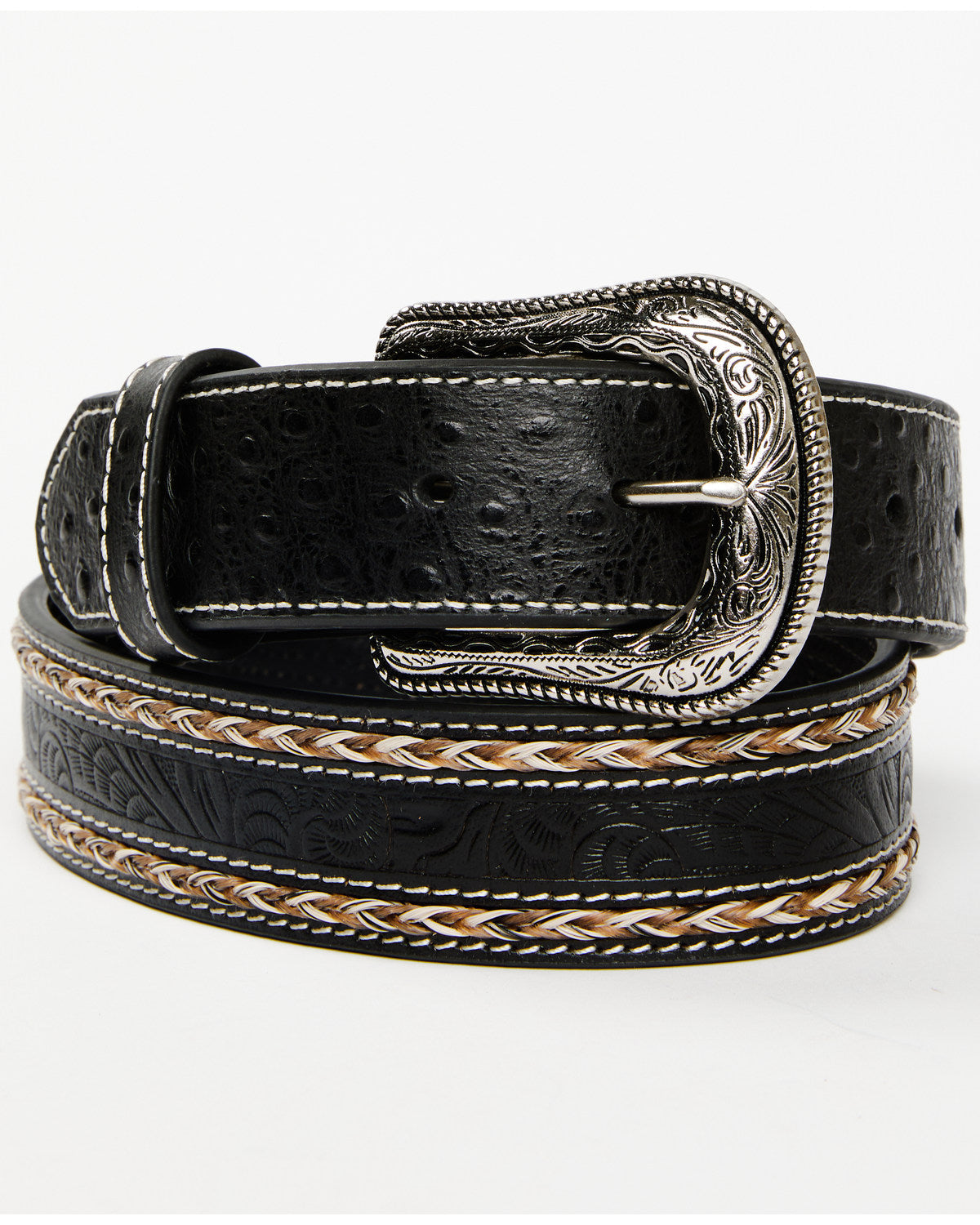 Men's Horsehair with Floral Tooled Inlay Belt | Cody James Accessories