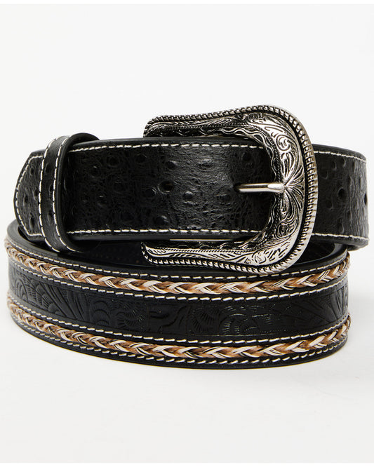 Men's Horsehair with Floral Tooled Inlay Belt | Cody James Accessories