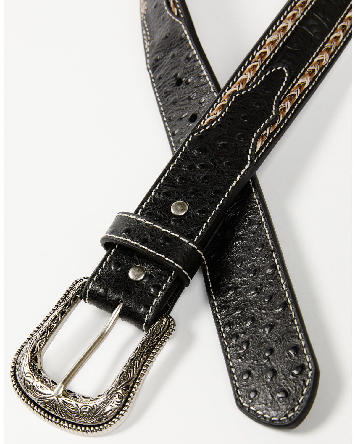 Men's Horsehair with Floral Tooled Inlay Belt | Cody James Accessories