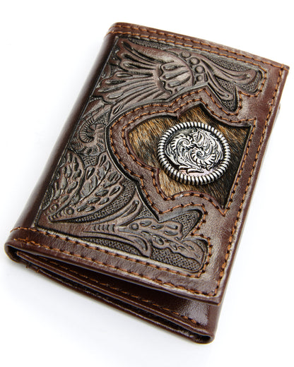 Men's Hair-On Floral Tooled Trifold Wallet | Cody James Accessories