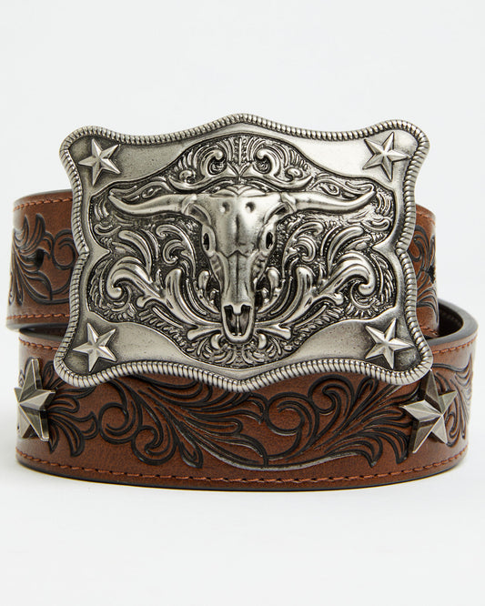 Boys' Longhorn Plaque Buckle with Star Concho Belt | Cody James Accessories