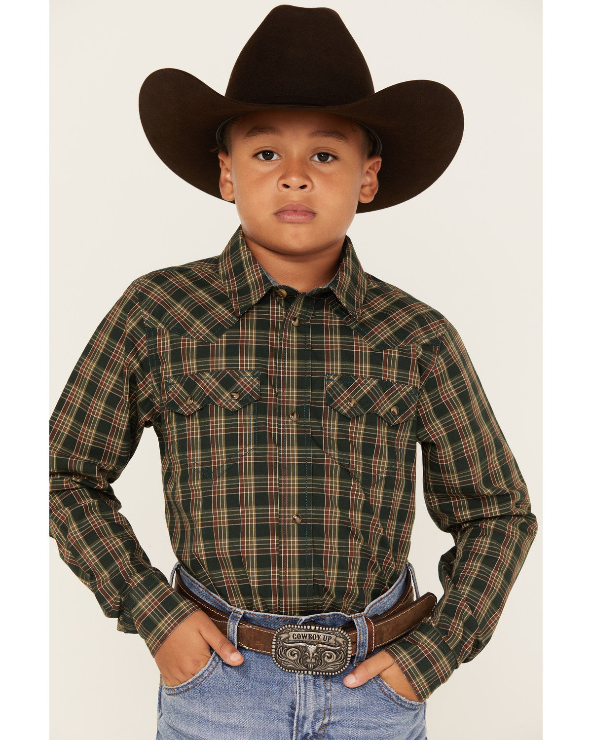 Boys' Douglas Fir Plaid Print Long Sleeve Snap Western Shir | Cody James Boys|Sale|Clothing