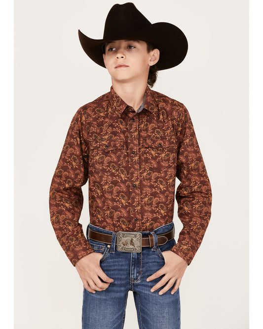 Boys' Paisley Print Long Sleeve Western Snap Shirt | Cody James Boys|Sale|Clothing