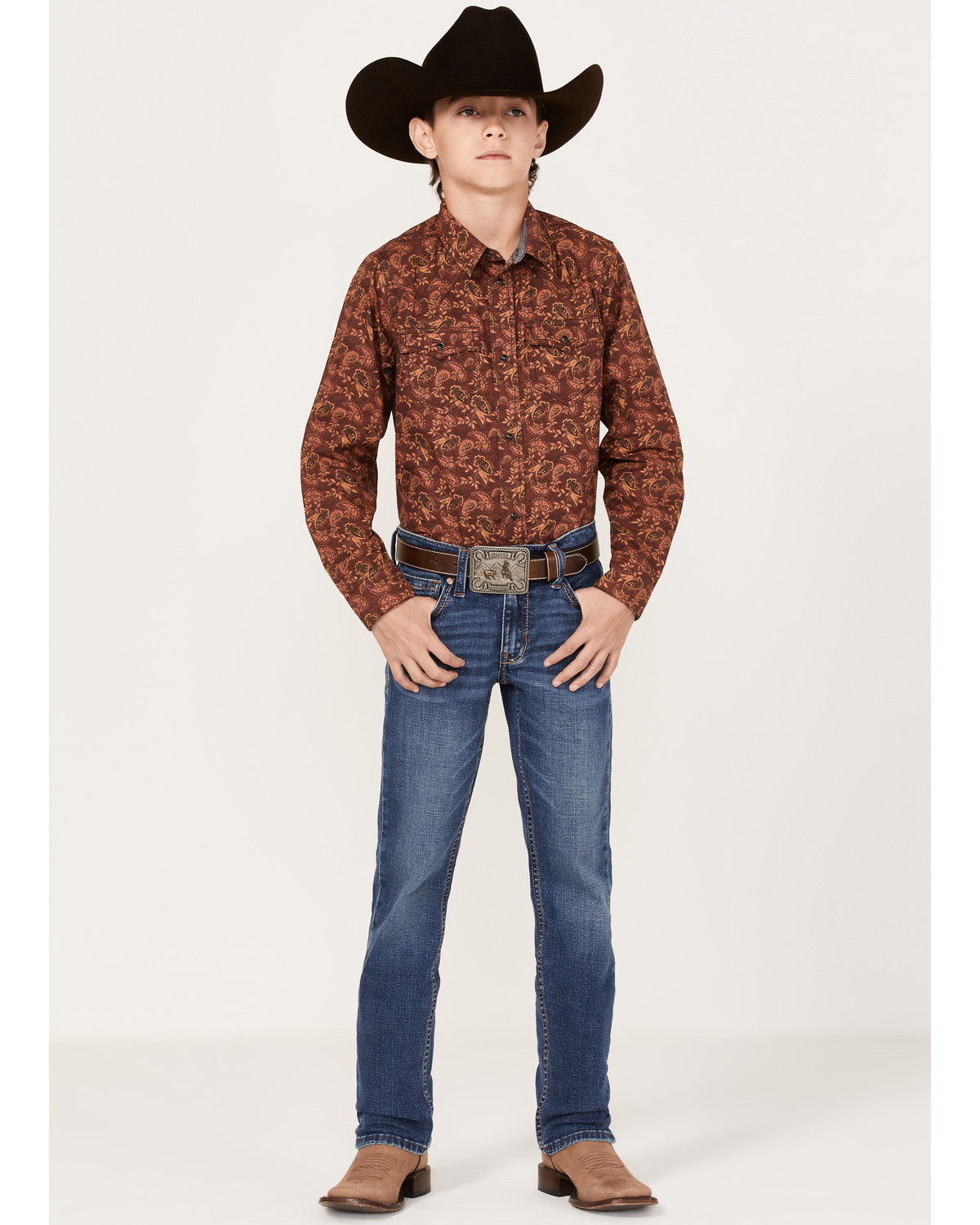 Boys' Paisley Print Long Sleeve Western Snap Shirt | Cody James Boys|Sale|Clothing