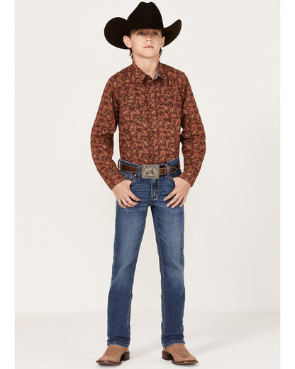 Boys' Paisley Print Long Sleeve Western Snap Shirt | Cody James Boys|Sale|Clothing