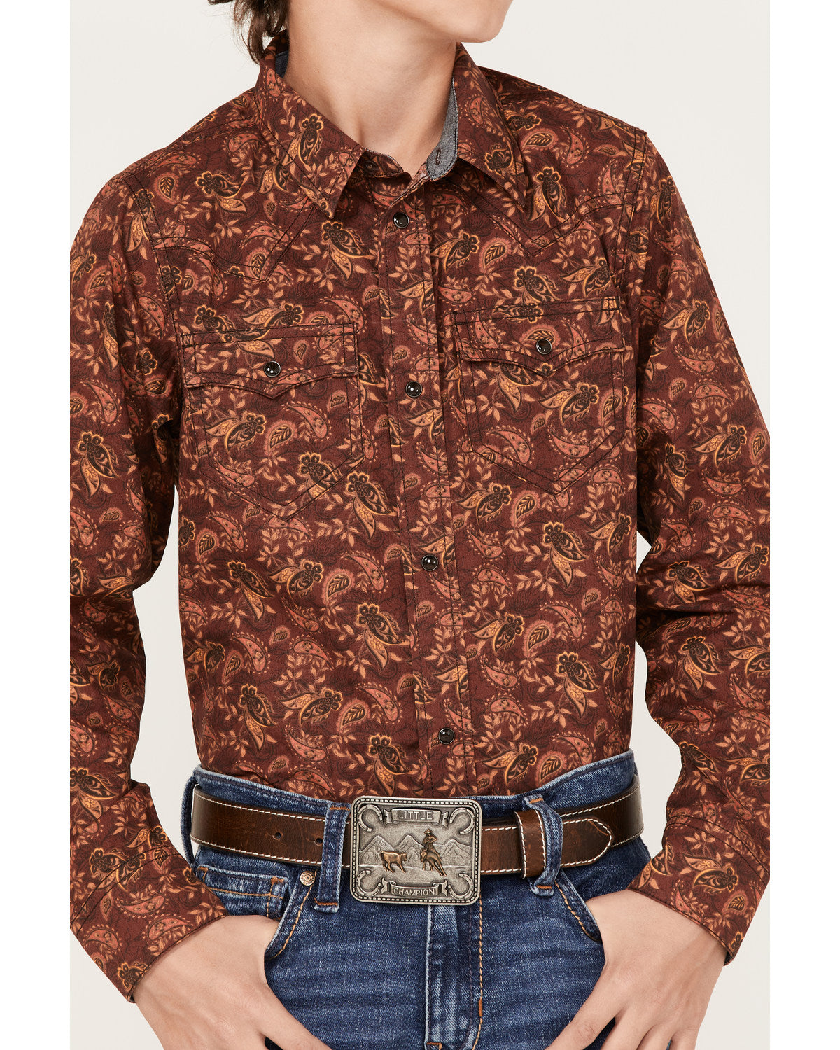 Boys' Paisley Print Long Sleeve Western Snap Shirt | Cody James Boys|Sale|Clothing