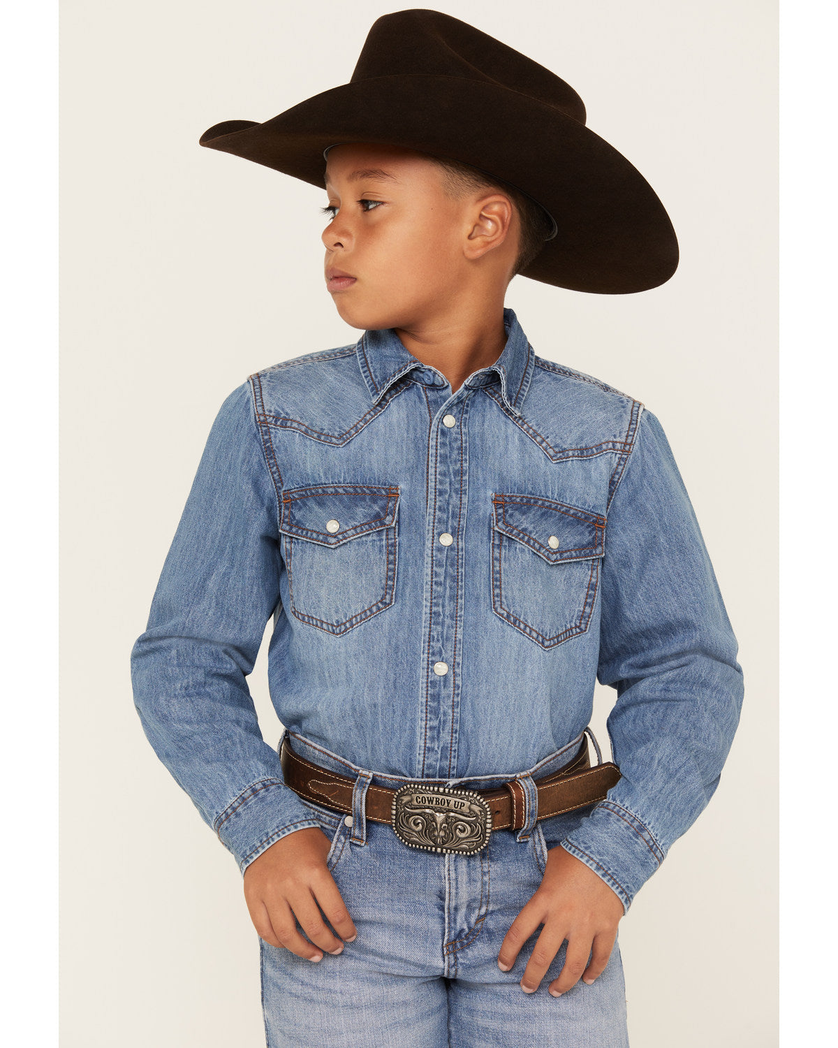 Boys' Cave Creek Long Sleeve Pearl Snap Western Denim Shirt | Cody James Boys|Clothing