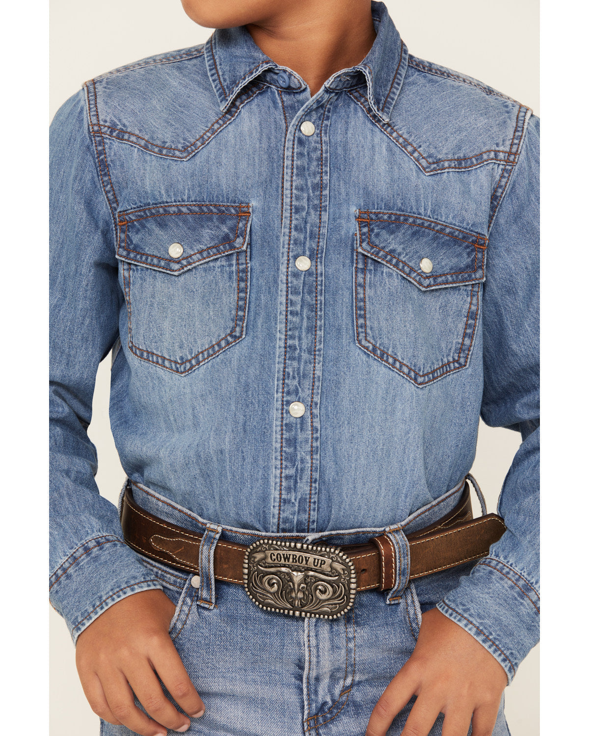 Boys' Cave Creek Long Sleeve Pearl Snap Western Denim Shirt | Cody James Boys|Clothing