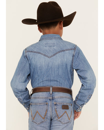 Boys' Cave Creek Long Sleeve Pearl Snap Western Denim Shirt | Cody James Boys|Clothing