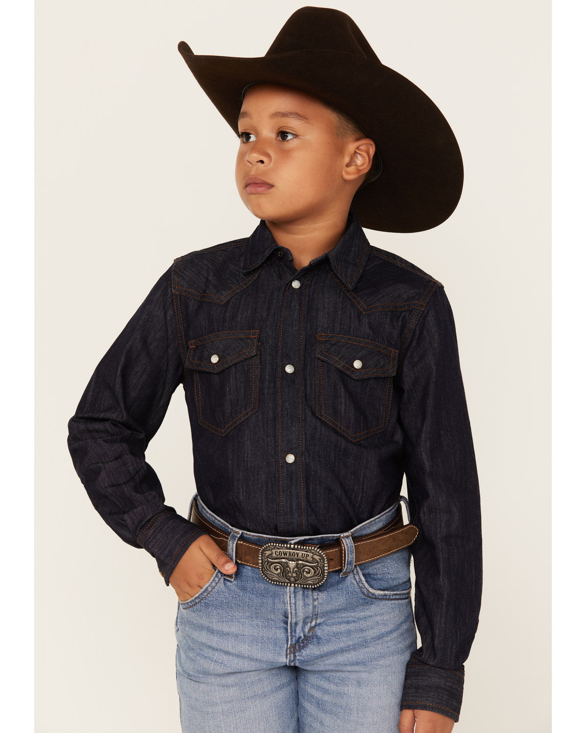 Boys' Cave Creek Long Sleeve Pearl Snap Western Denim Shirt | Cody James Boys|Clothing