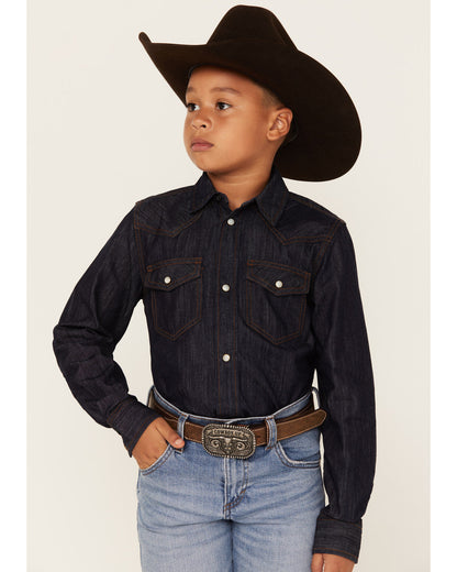 Boys' Cave Creek Long Sleeve Pearl Snap Western Denim Shirt | Cody James Boys|Clothing