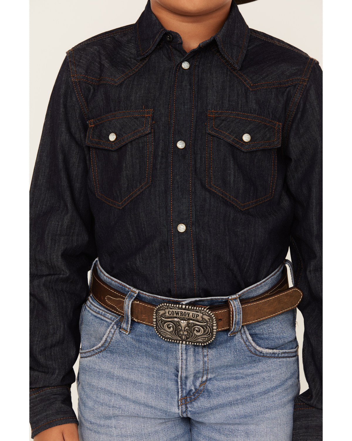 Boys' Cave Creek Long Sleeve Pearl Snap Western Denim Shirt | Cody James Boys|Clothing
