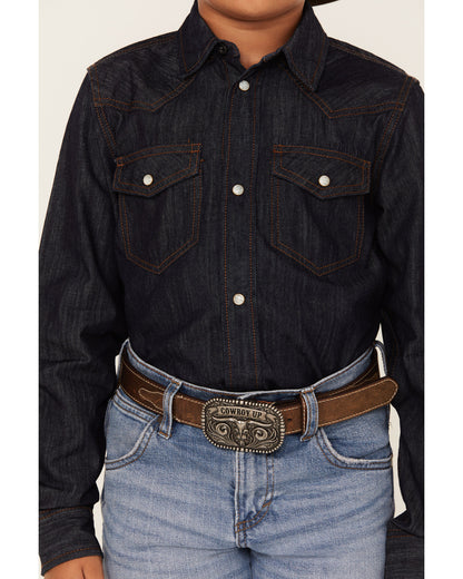 Boys' Cave Creek Long Sleeve Pearl Snap Western Denim Shirt | Cody James Boys|Clothing