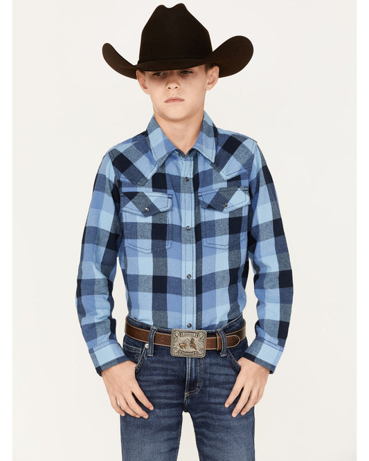 Boys' Plaid Print Long Sleeve Snap Western Flannel Shirt | Cody James Boys|Sale|Clothing