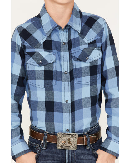 Boys' Plaid Print Long Sleeve Snap Western Flannel Shirt | Cody James Boys|Sale|Clothing