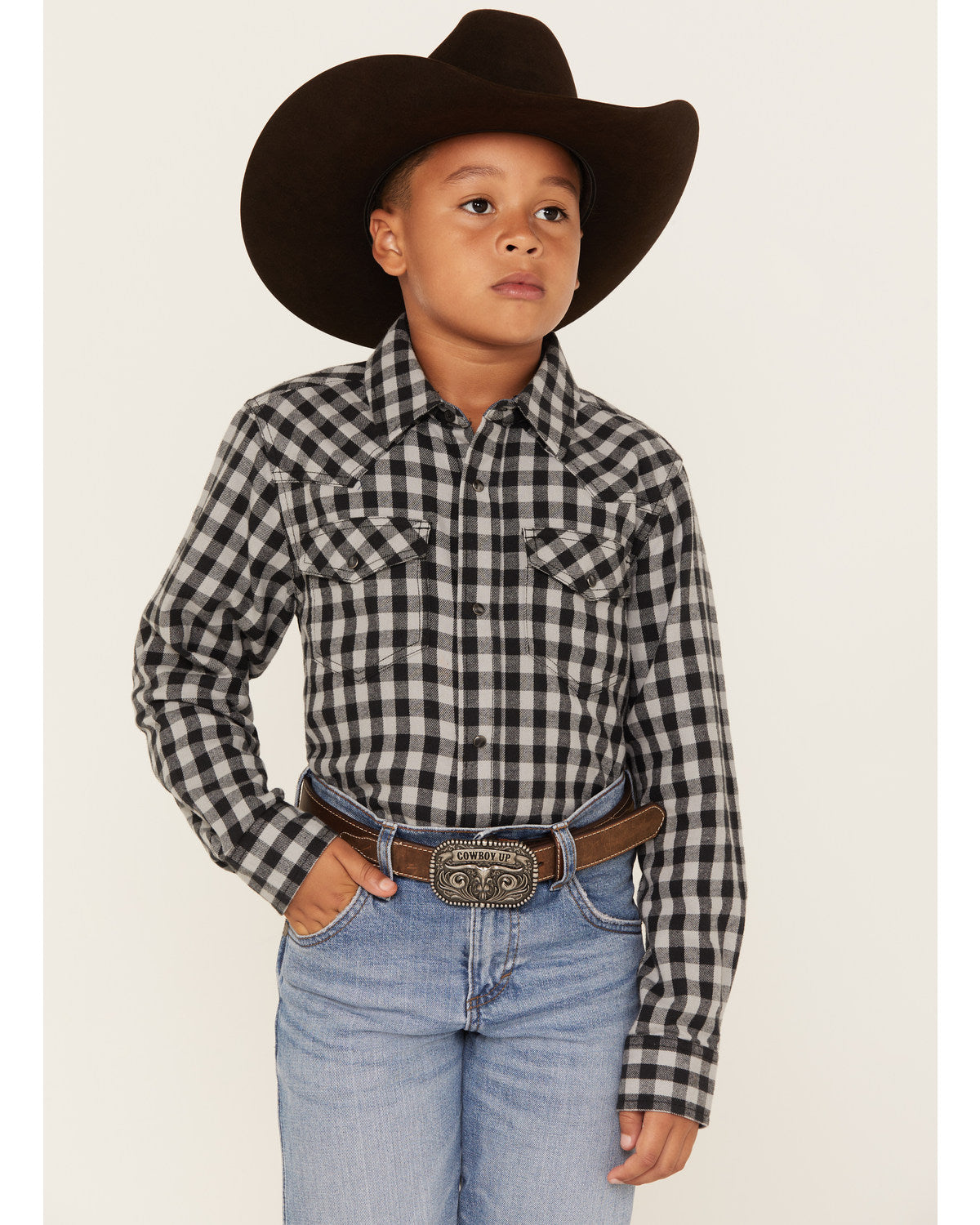 Boys' Gingham Print Long Sleeve Snap Western Flannel Shirt | Cody James Boys|Sale|Clothing
