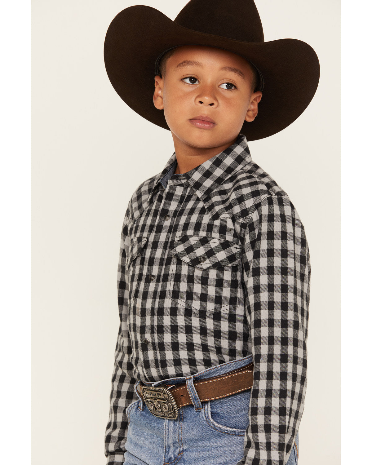 Boys' Gingham Print Long Sleeve Snap Western Flannel Shirt | Cody James Boys|Sale|Clothing