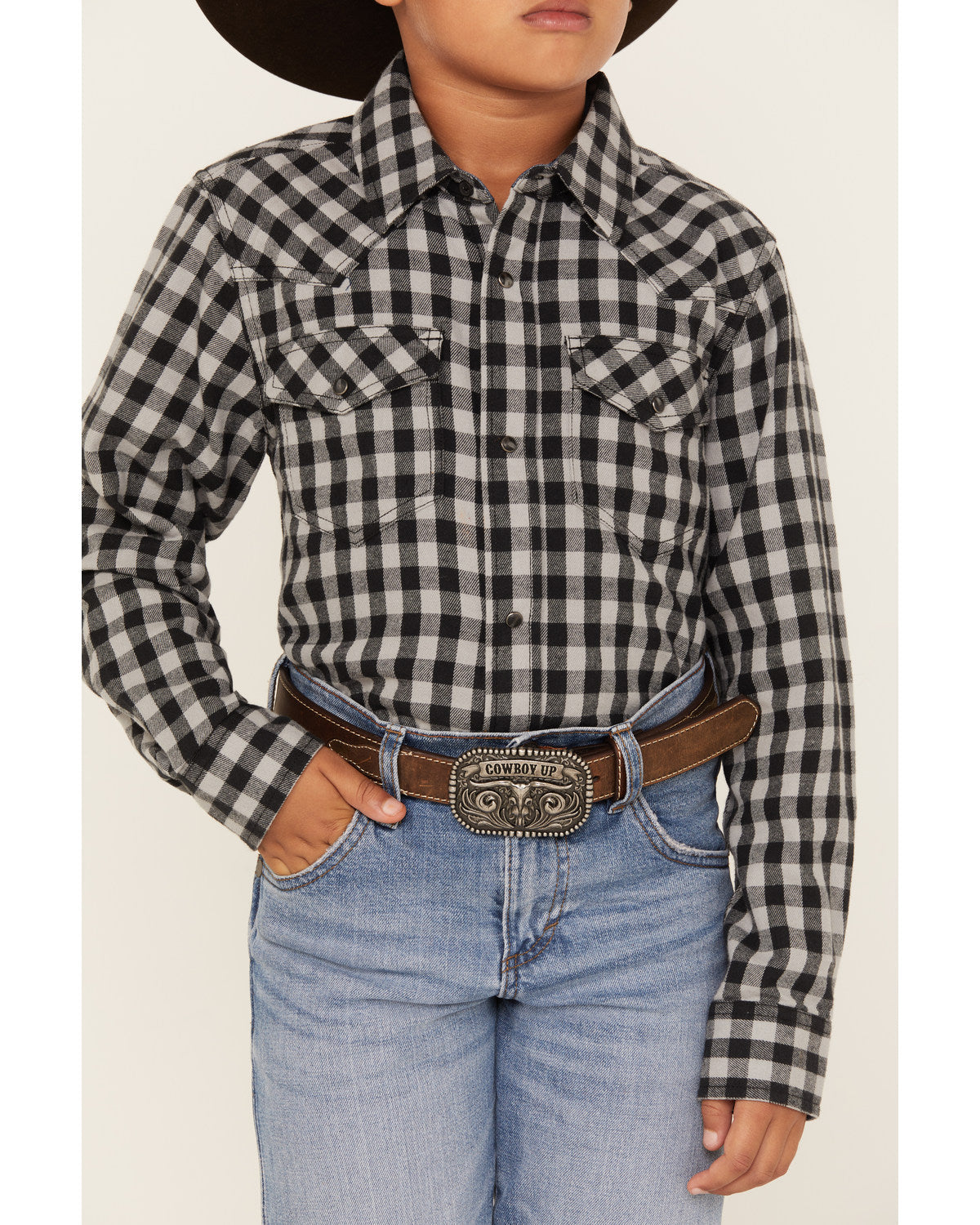 Boys' Gingham Print Long Sleeve Snap Western Flannel Shirt | Cody James Boys|Sale|Clothing