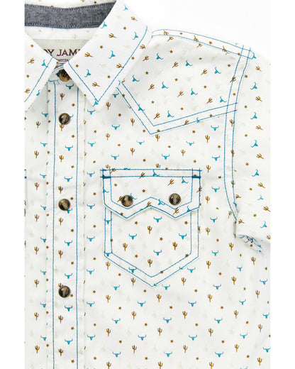 Toddler Boys' Bull and Cactus Print Short Sleeve Snap Weste | Cody James Boys|Clothing