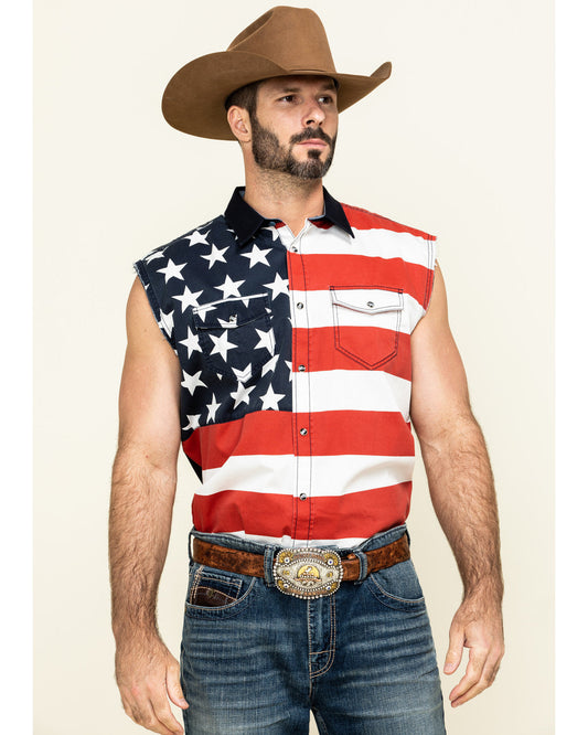 Men's American Flag Bubba Sleeveless Western Shirt | Cody James Boys|Clothing