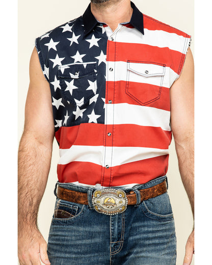 Men's American Flag Bubba Sleeveless Western Shirt | Cody James Boys|Clothing