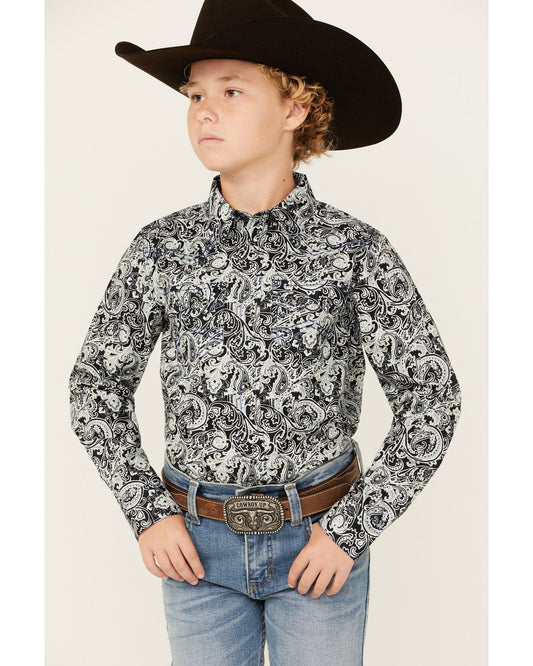 Boys' Showdown Paisley Print Long Sleeve Snap Western Shirt | Cody James Boys|Sale|Clothing