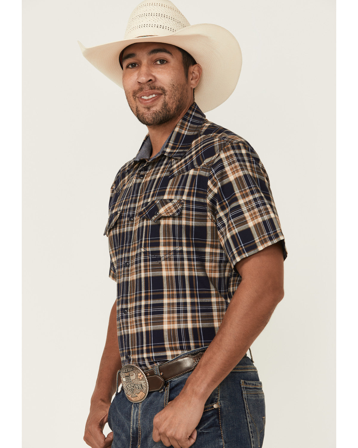 Men's Rustic Rodeo Plaid Print Short Sleeve Snap Western Sh | Cody James Clothing|Sale