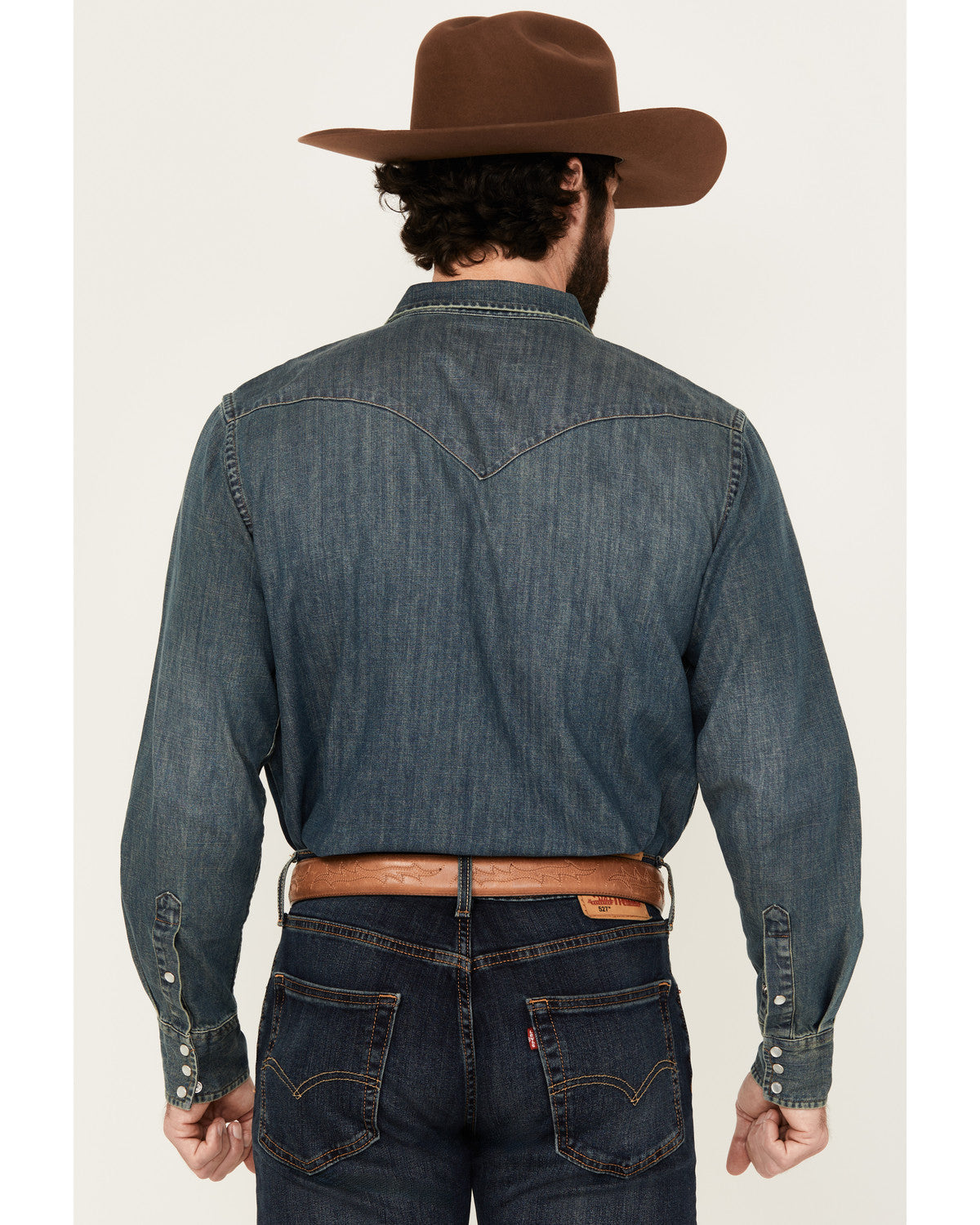 Men's Medium Wash Denim Long Sleeve Pearl Snap Western Shir | Cody James Clothing