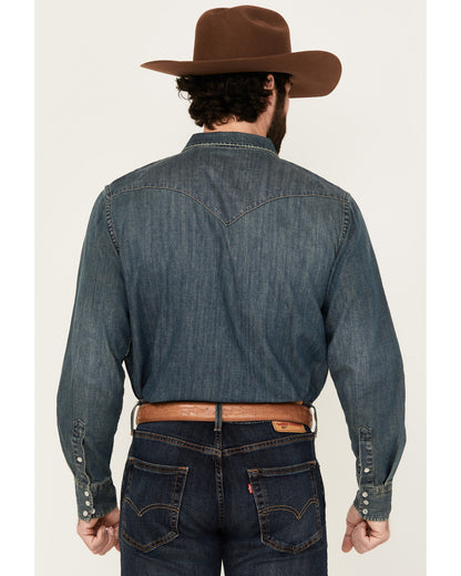 Men's Medium Wash Denim Long Sleeve Pearl Snap Western Shir | Cody James Clothing
