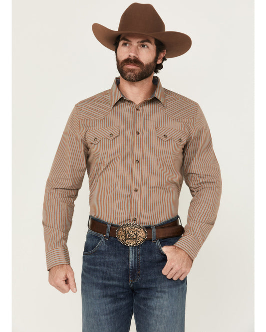 Men's Tanner Vertical Striped Print Long Sleeve Snap Wester | Cody James Clothing|Sale