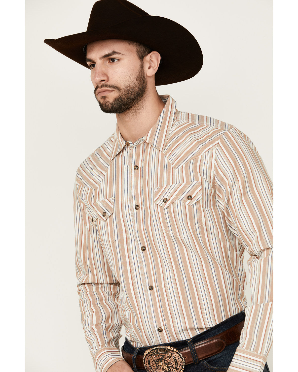 Men's Tough Guy Dobby Striped Print Long Sleeve Snap Wester | Cody James Clothing